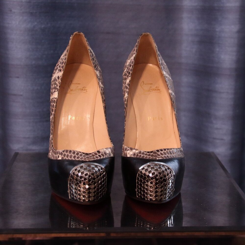Christian Louboutin Python Silver Toed Platforms … - image 1